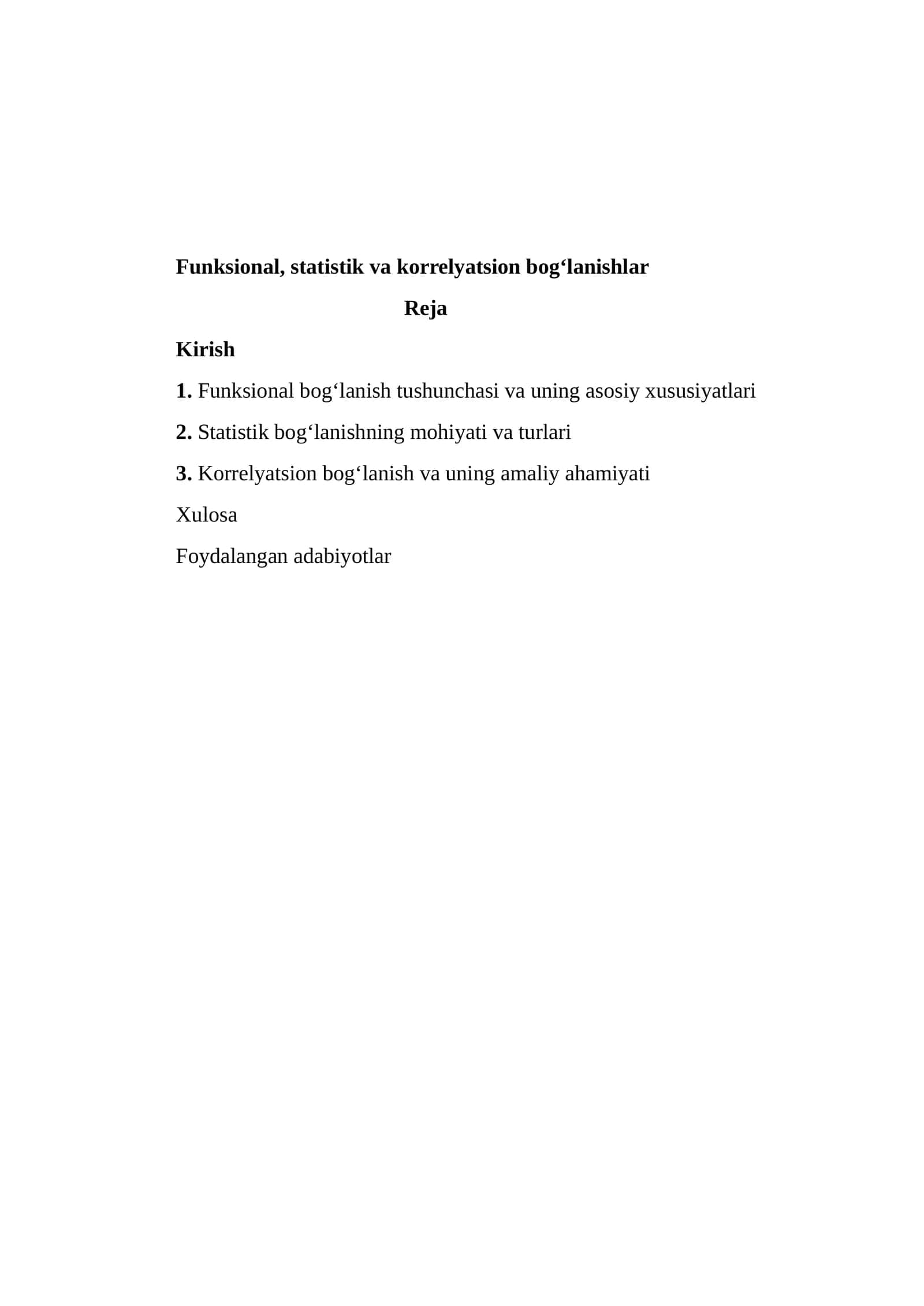 Funktsional, statistik va korrelyatsion bog‘lanishlar