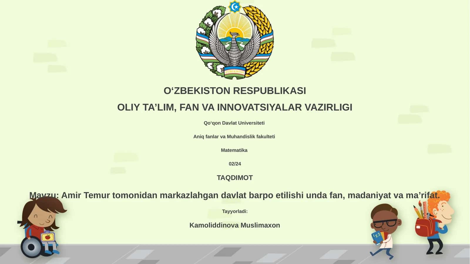 Amir Temur tomonidan markazlahgan davlat barpo etilishi unda fan, madaniyat va ma'rifat