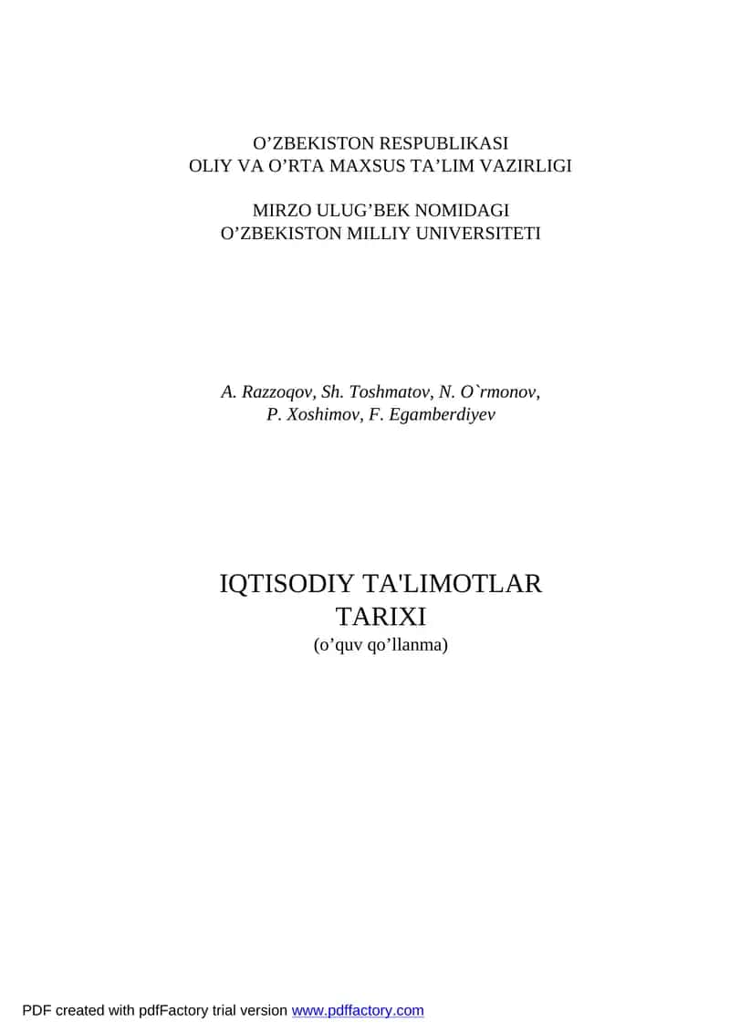 IQTISODIY TA'LIMOTLAR TARIXI