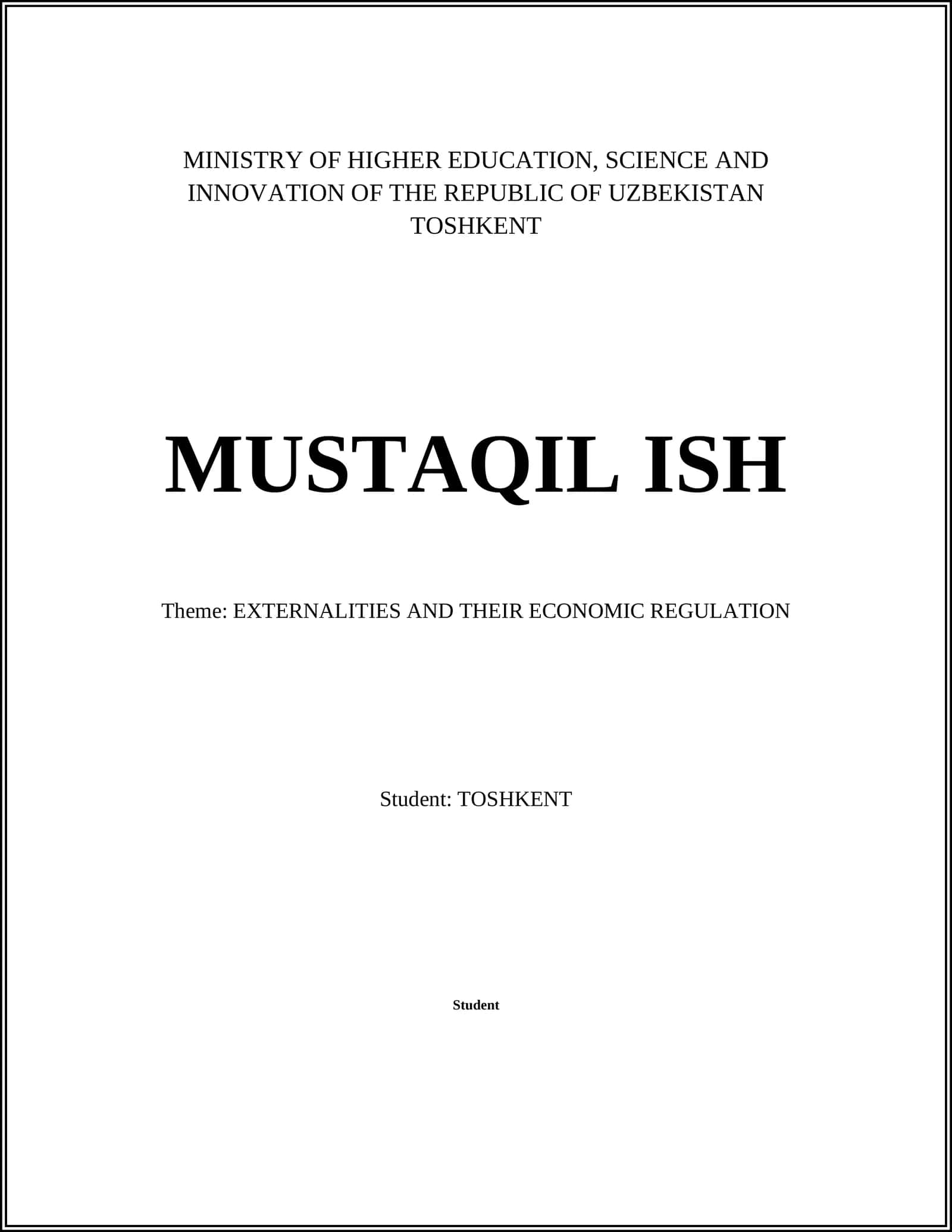 EXTERNALITIES AND THEIR ECONOMIC REGULATION