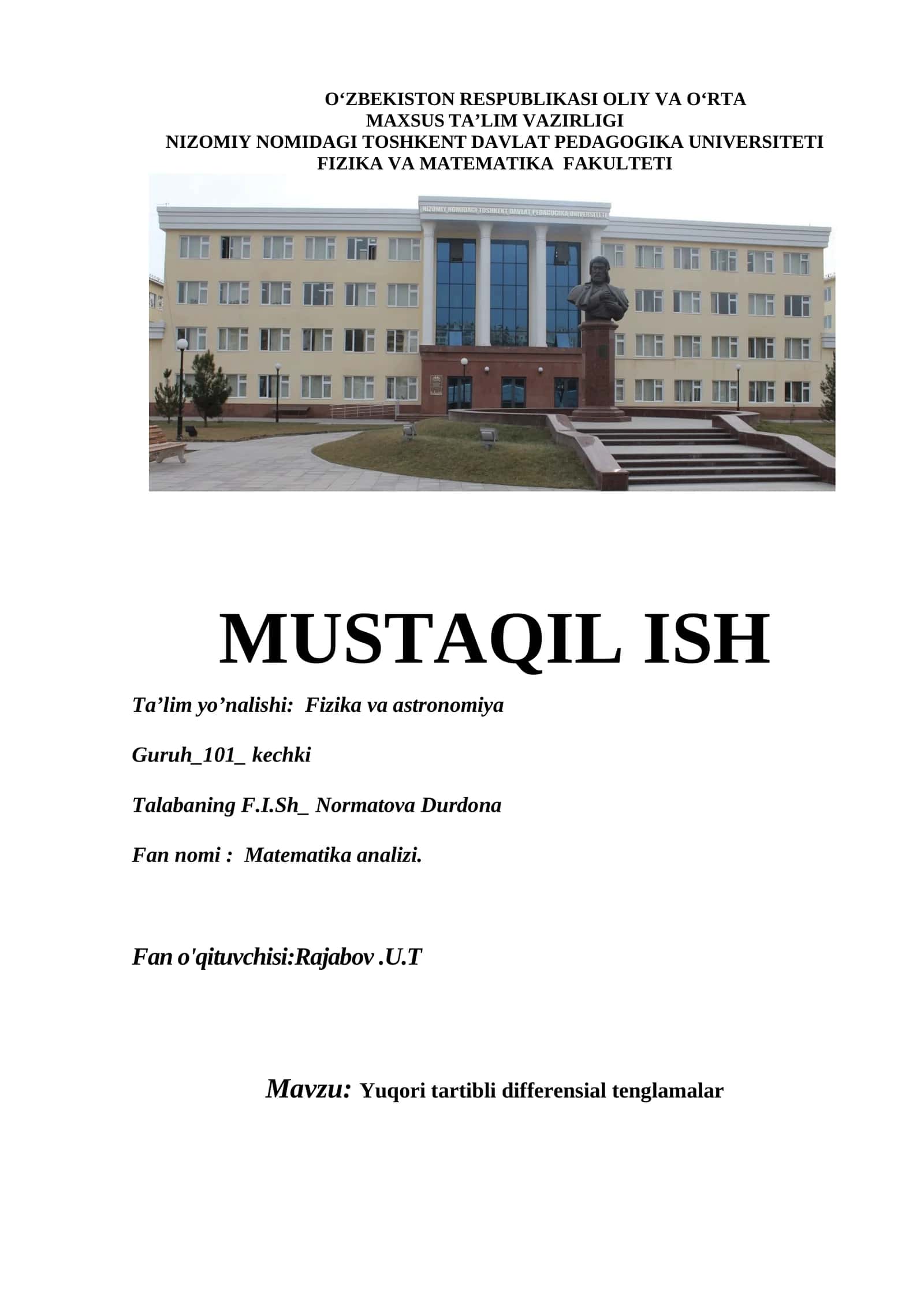 Yuqori tartibli differensial tenglamalar