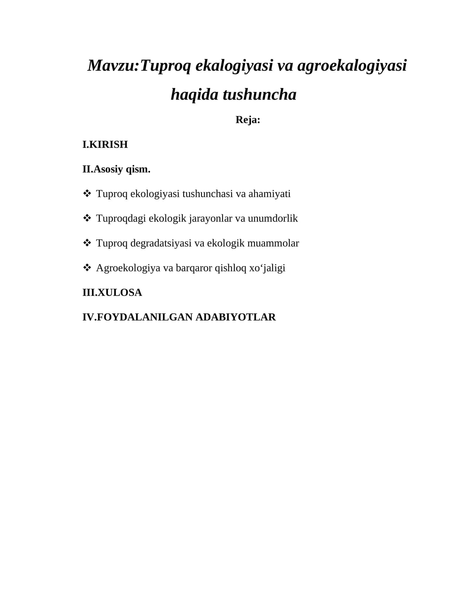 Tuproq ekalogiyasi va agroekalogiyasi haqida tushuncha