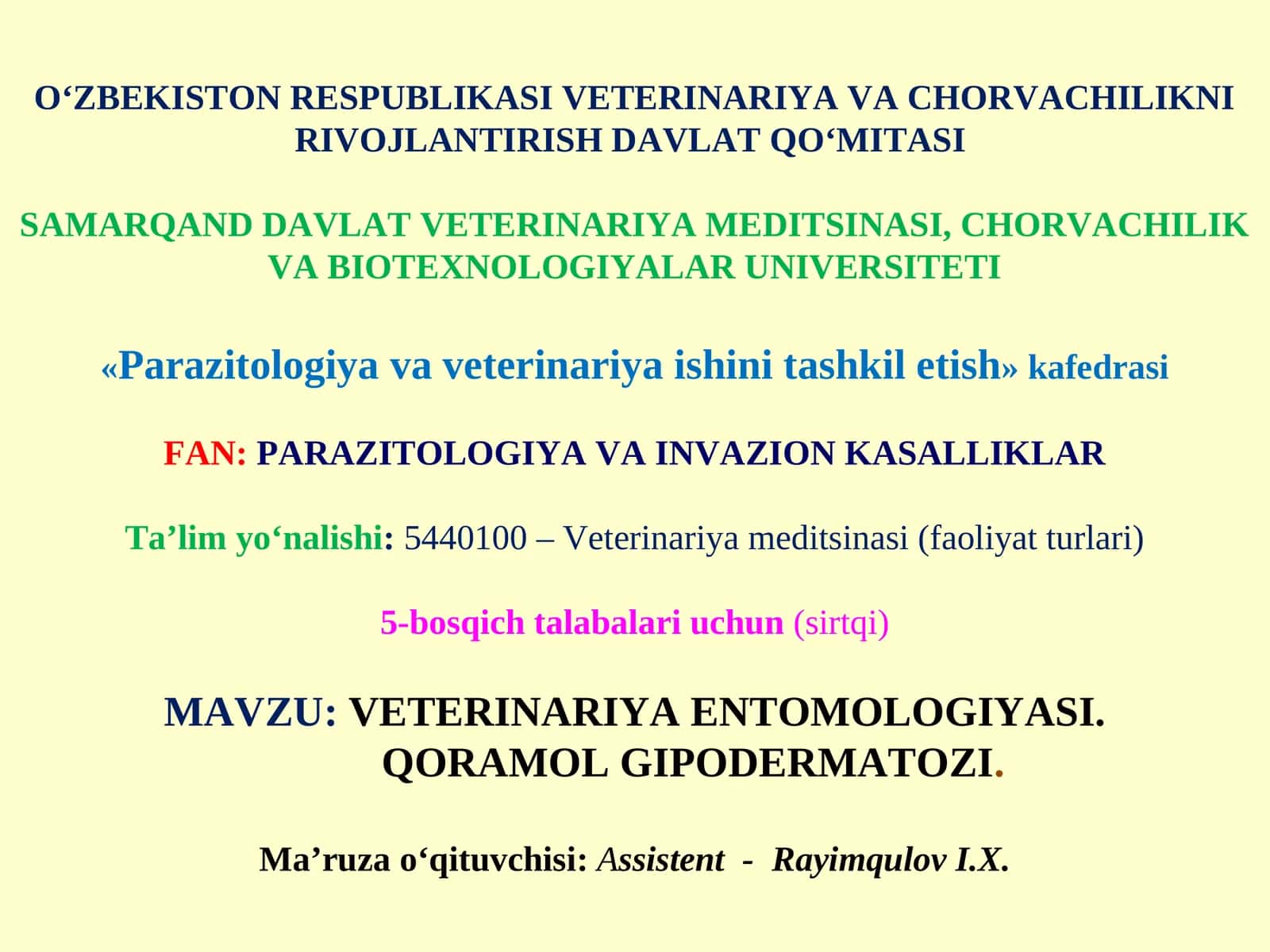 VETERINARIYA ENTOMOLOGIYASI