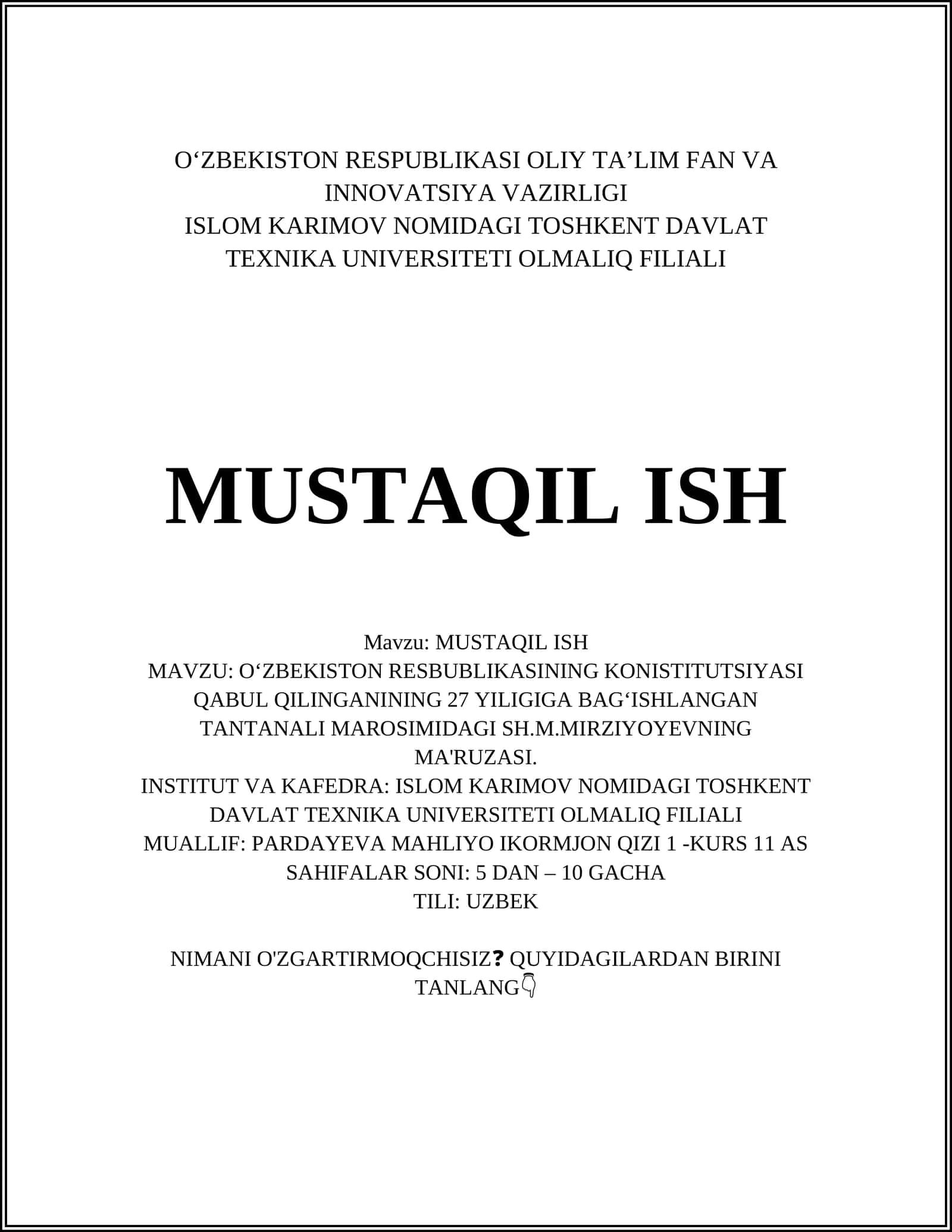 O‘zbekiston Respublikasi Konstitutsiyasining ahamiyati