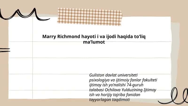 Marry Richmond hayoti i va ijodi haqida toʻliq maʼlumot