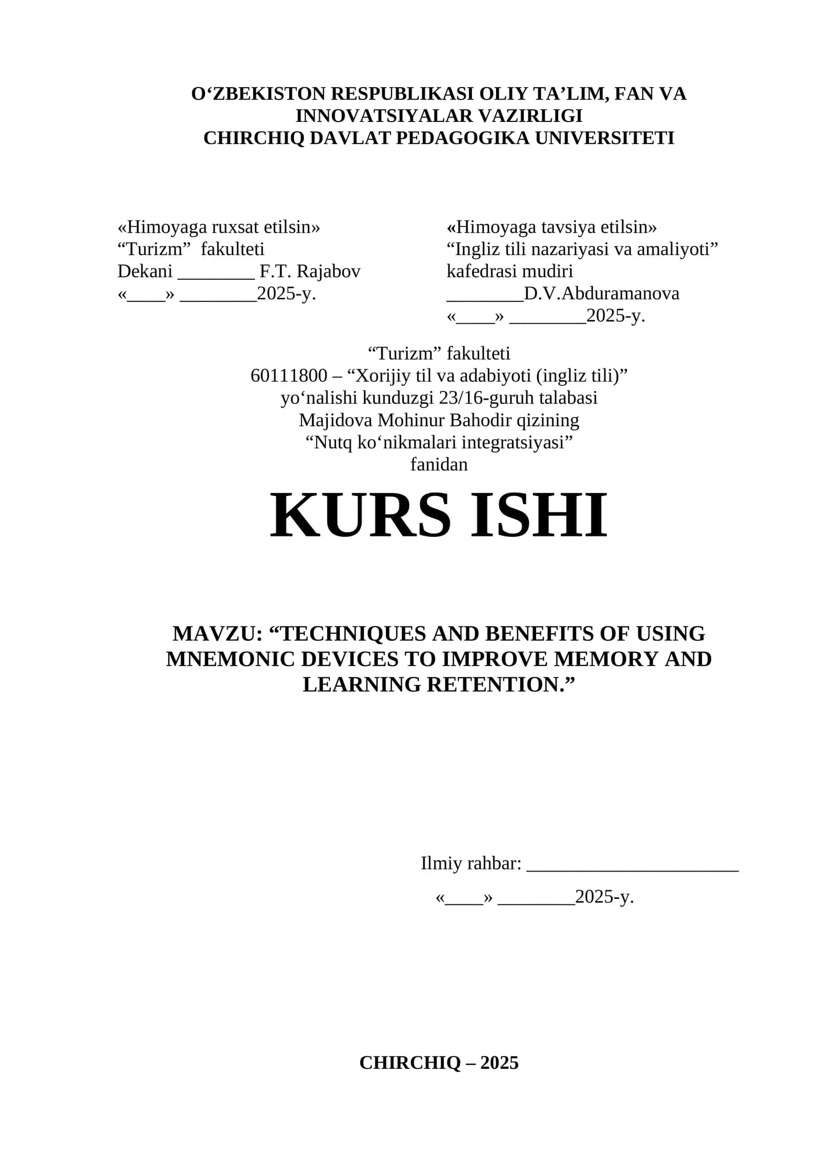 "TECHNIQUES AND BENEFITS OF USING MNEMONIC DEVICES TO IMPROVE MEMORY AND LEARNING RETENTION"