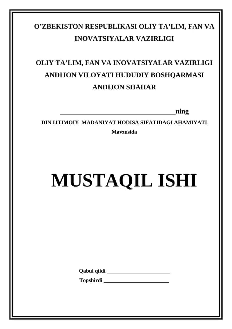 DIN IJTIMOIY MADANIYAT HODISA SIFATIDAGI AHAMIYATI