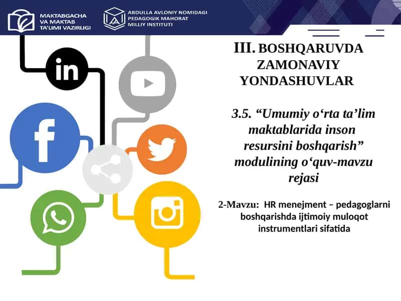 HR menejment – pedagoglarni boshqarishda ijtimoiy muloqot instrumentlari sifatida.