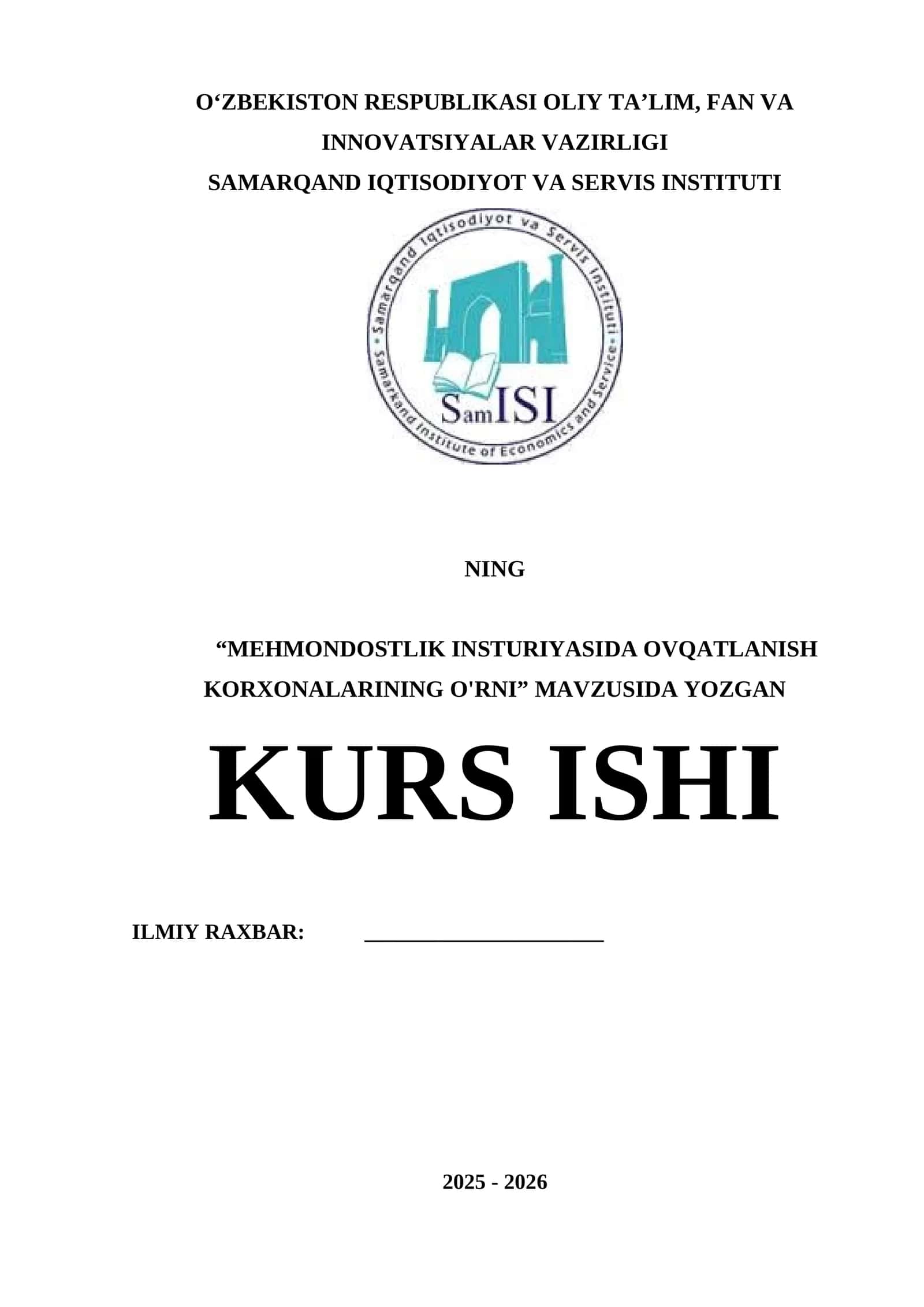 Mehmondostlik industriyasida ovqatlanish korxonalarining o'rni
