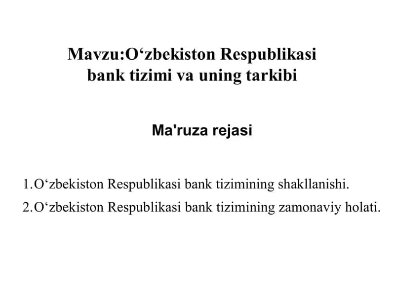 Oʻzbekiston respublikasi Bank tizimi