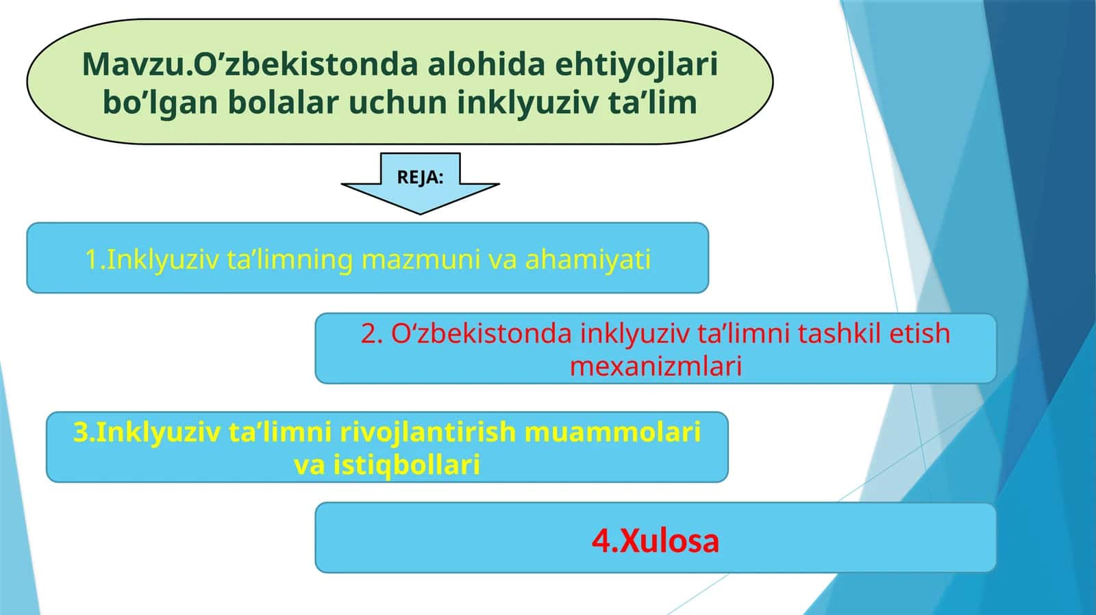 O’zbekistonda alohida ehtiyojlari bo’lgan bolalar uchun inklyuziv ta’lim