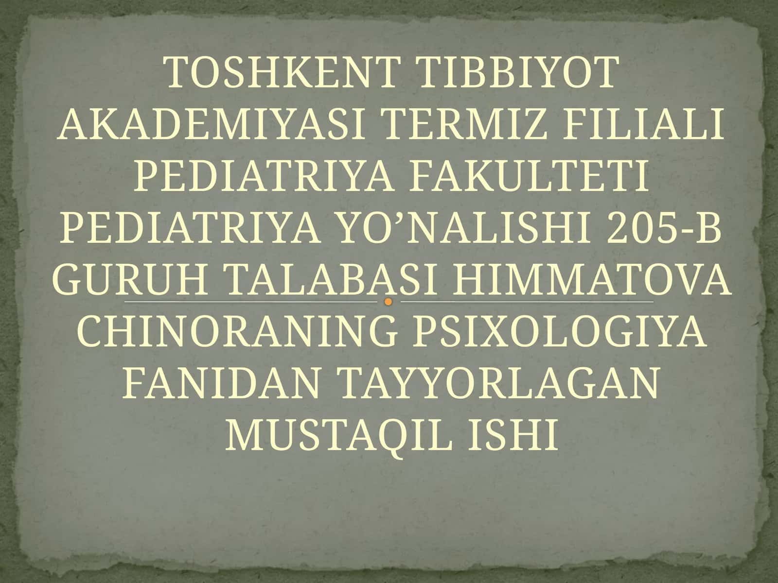 Chinoraning psixologiya fanidan mustaqil ishi