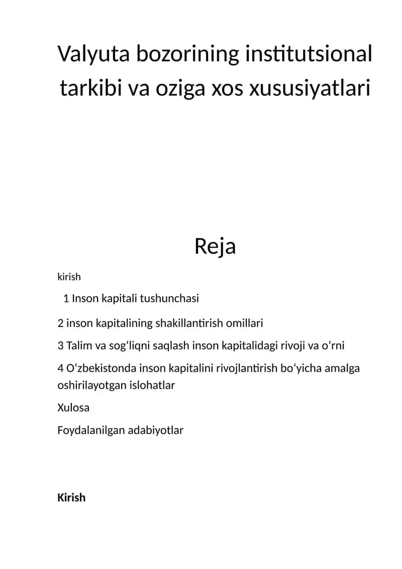 Valyuta bozorining institutsional tarkibi va oziga xos xususiyatlari