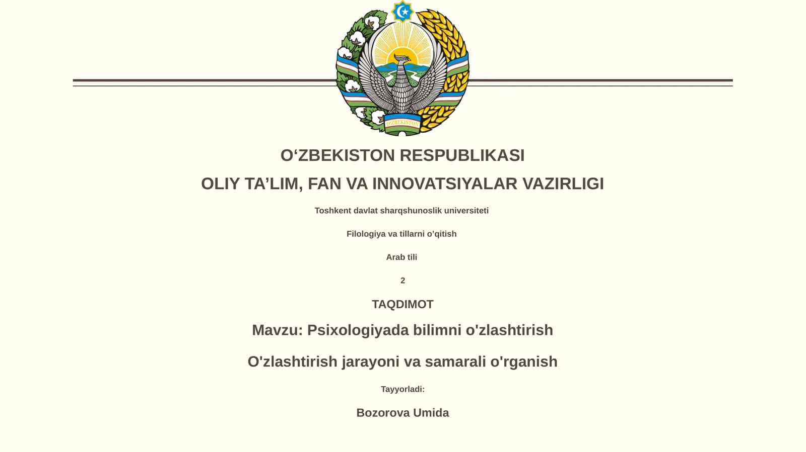 Psixologiyada bilimni o'zlashtirish
