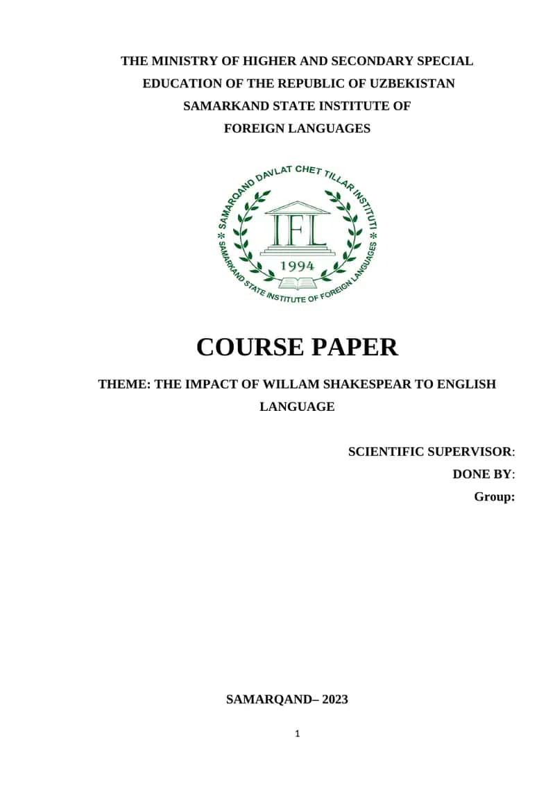 Theme: The Impact of William Shakespeare to English Language