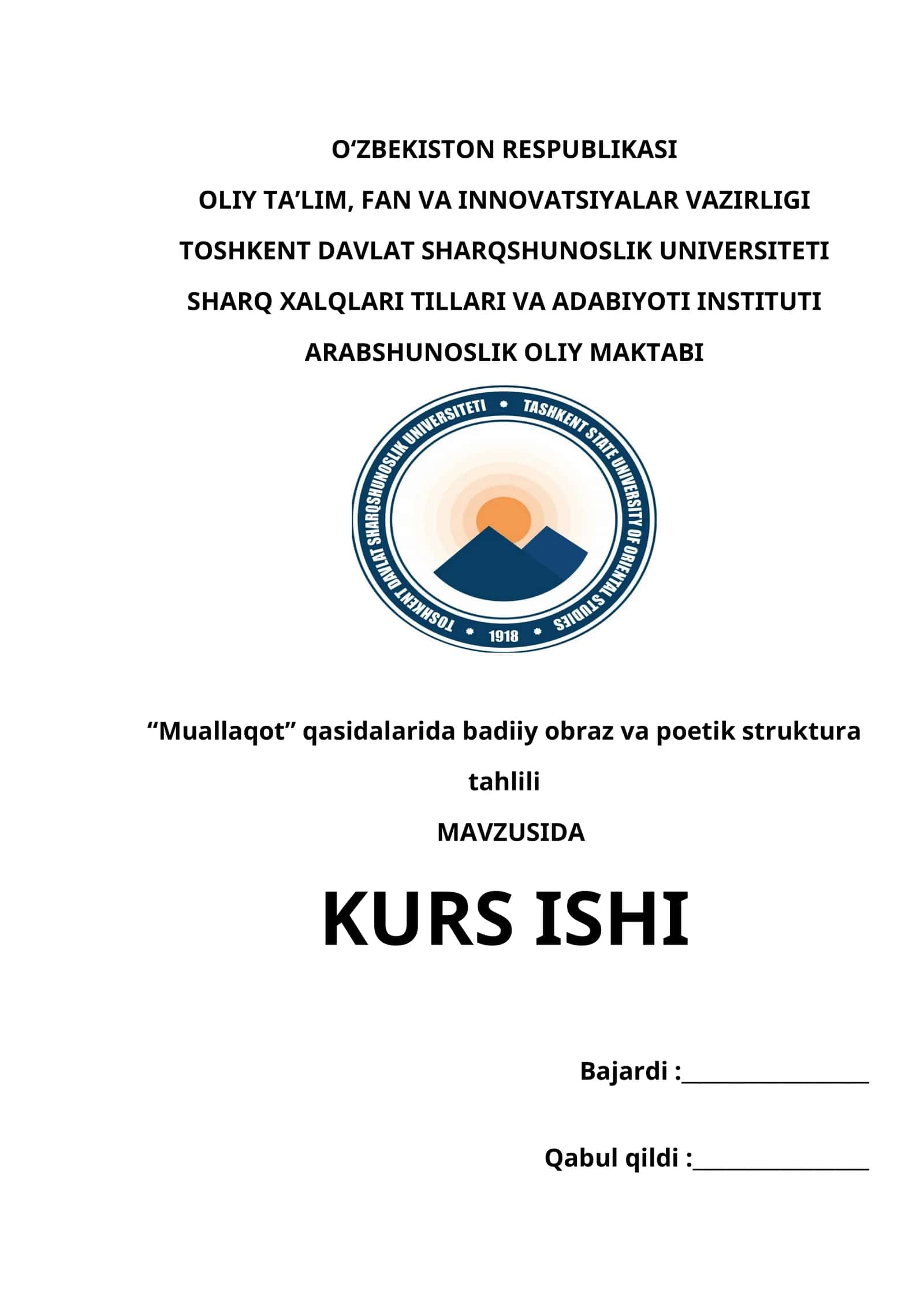 “Muallaqot” qasidalarida badiiy obraz va poetik struktura tahlili