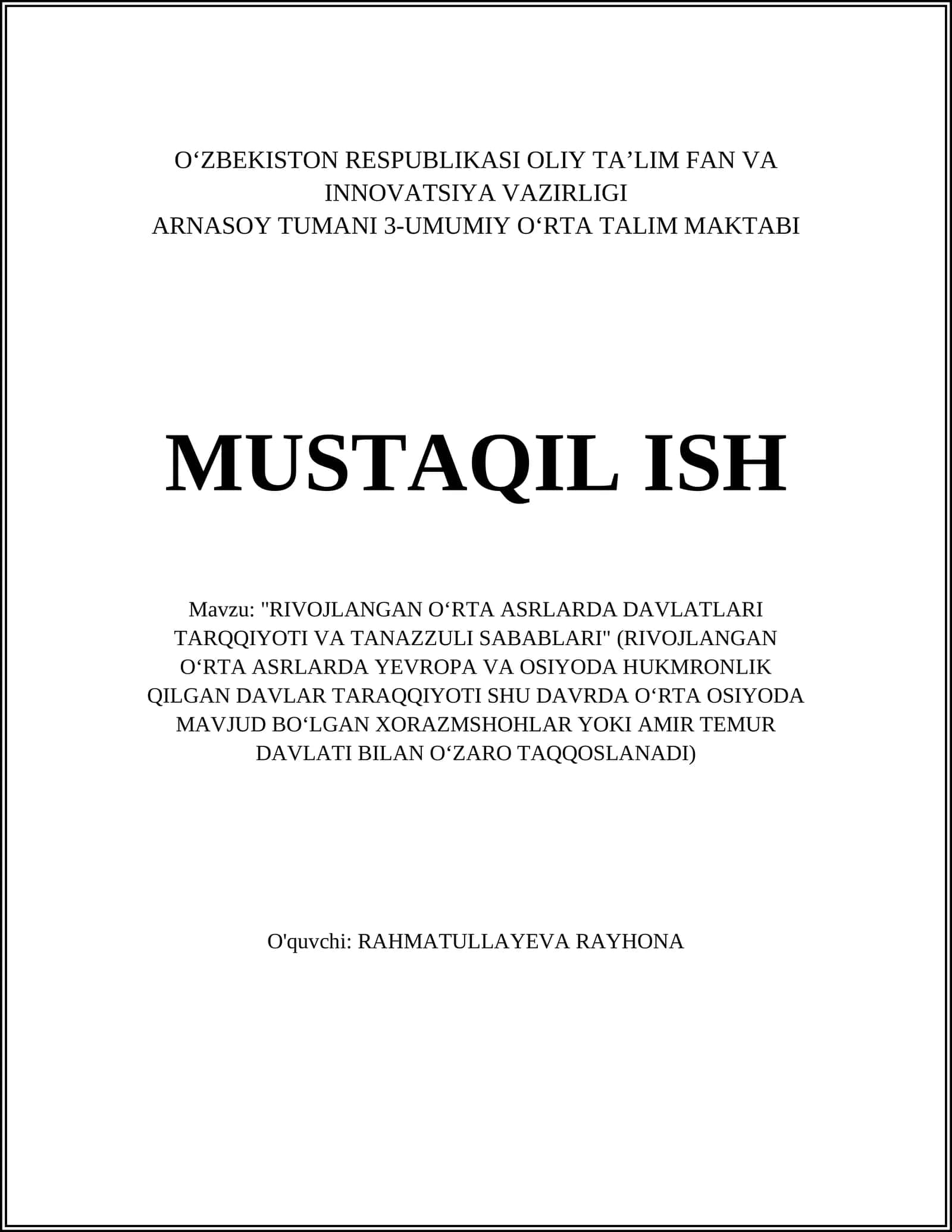 RIVOJLANGAN OʻRTA ASRLARDA DAVLATLARI TARQQIYOTI VA TANAZZULI SABABLARI