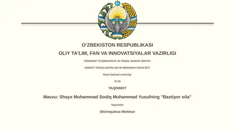 Shayx Muhammad Sodiq Muhammad Yusufning "Baxtiyor oila"