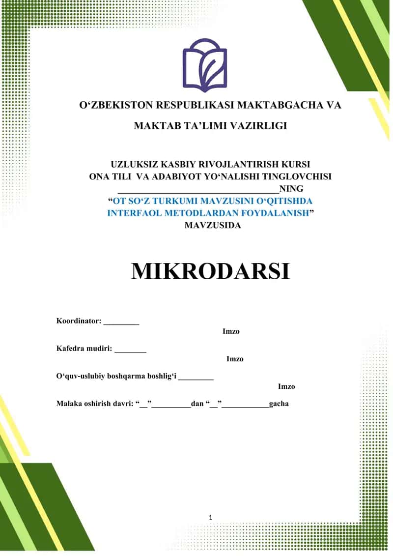 UZLUKSIZ KASBIY RIVOJLANTIRISH KURSI