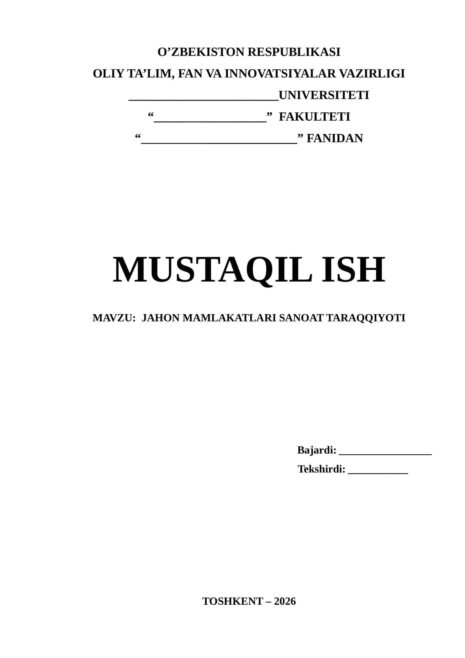 Jahon mamlakatlari sanoat taraqqiyot