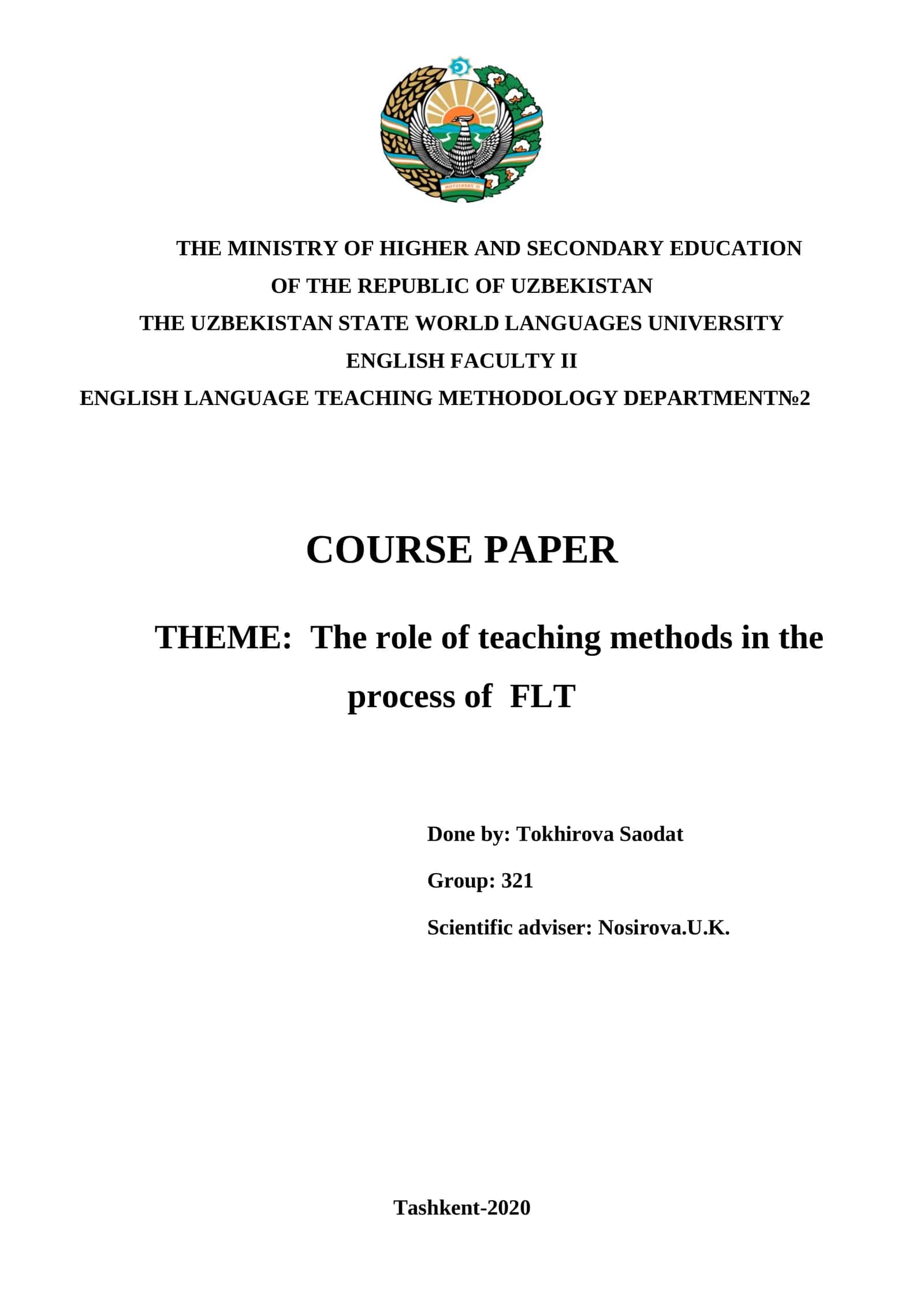 ENGLISH Language Teaching METHODOLOGY Department
