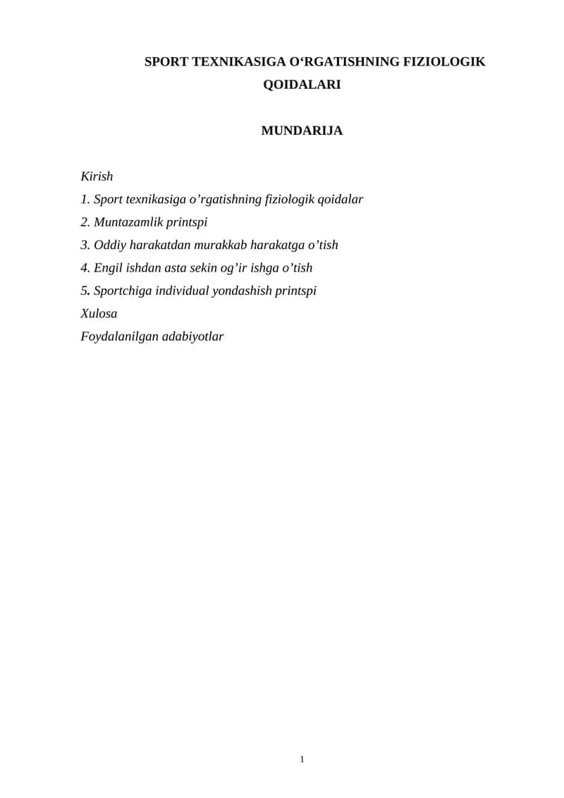 Spоrt tехnikasiga o'rgatishning fiziоlоgik qоidalari