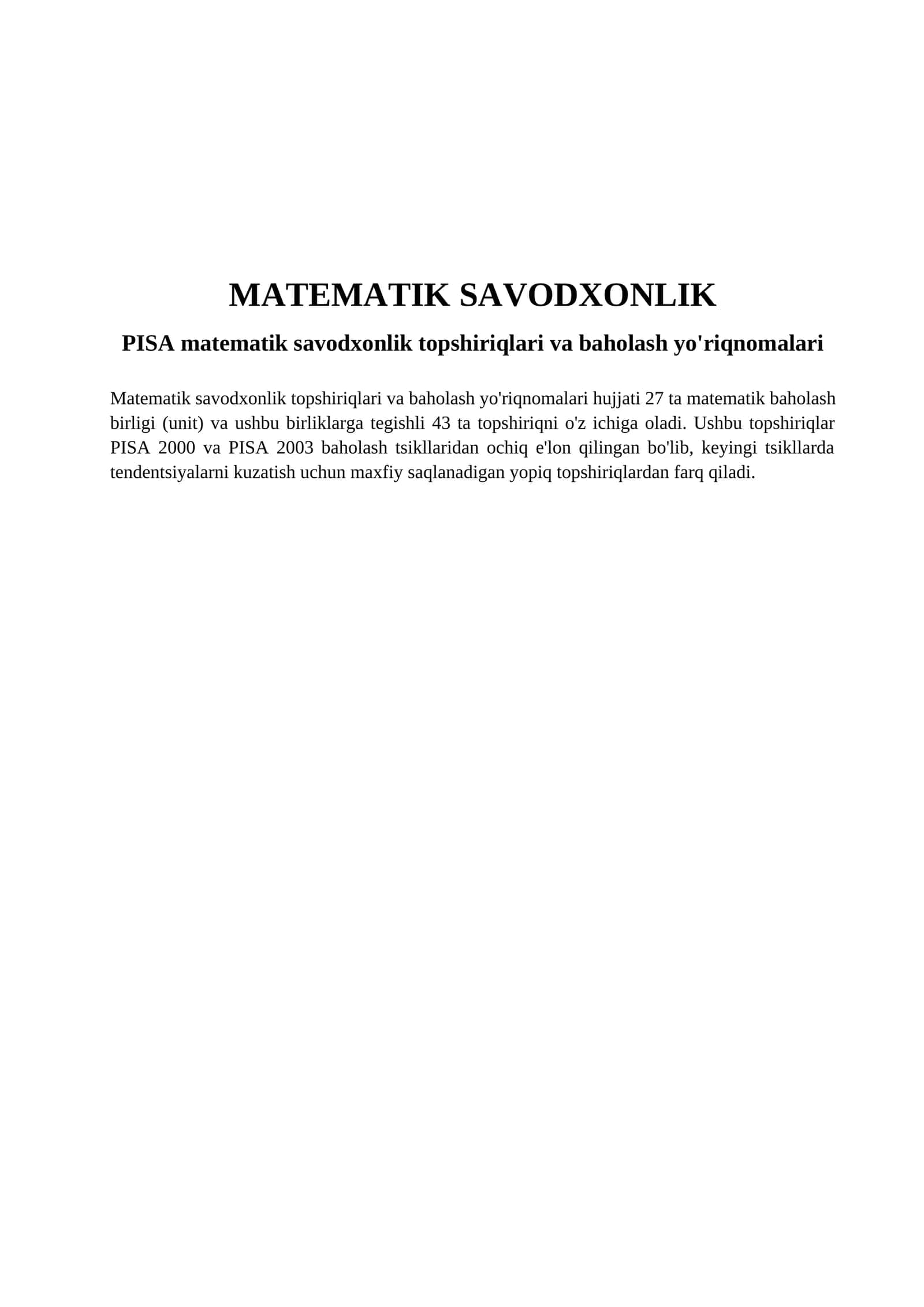 PISAdan Matematika fanidan topshiriqlar