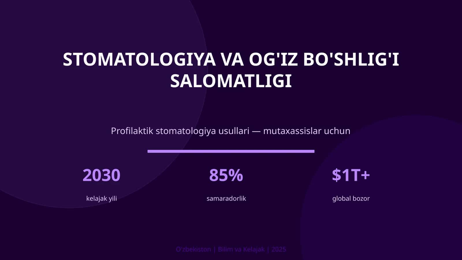 STOMATOLOGIYA VA OG'IZ BO'SHLIG'I SALOMATLIGI
