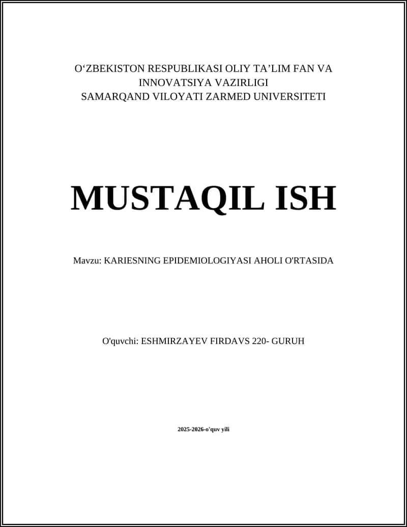 Kariesning Epidemiologiyasi Aholi O'rtasida