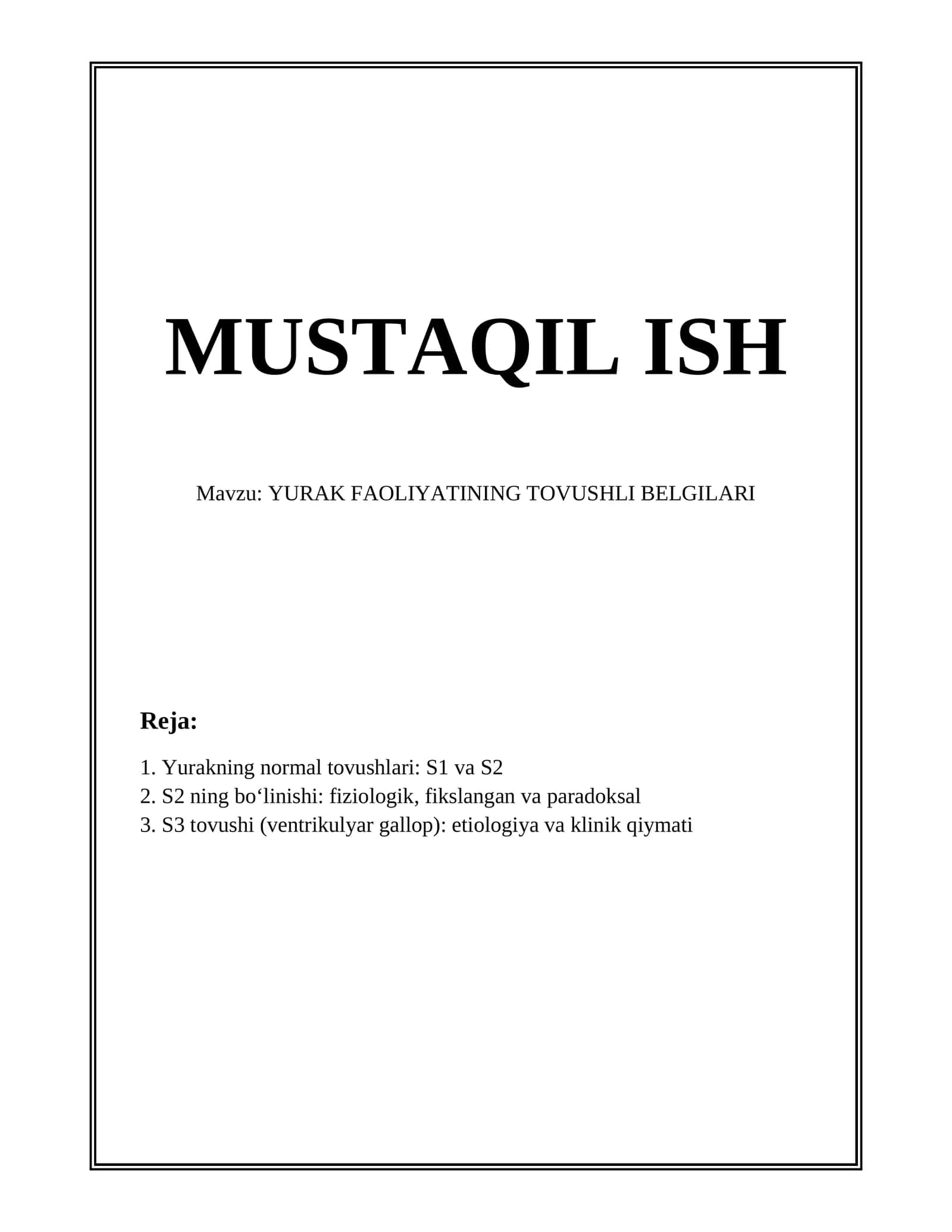 YURAK FAOLIYATINING TOVUSHLI BELGILARI