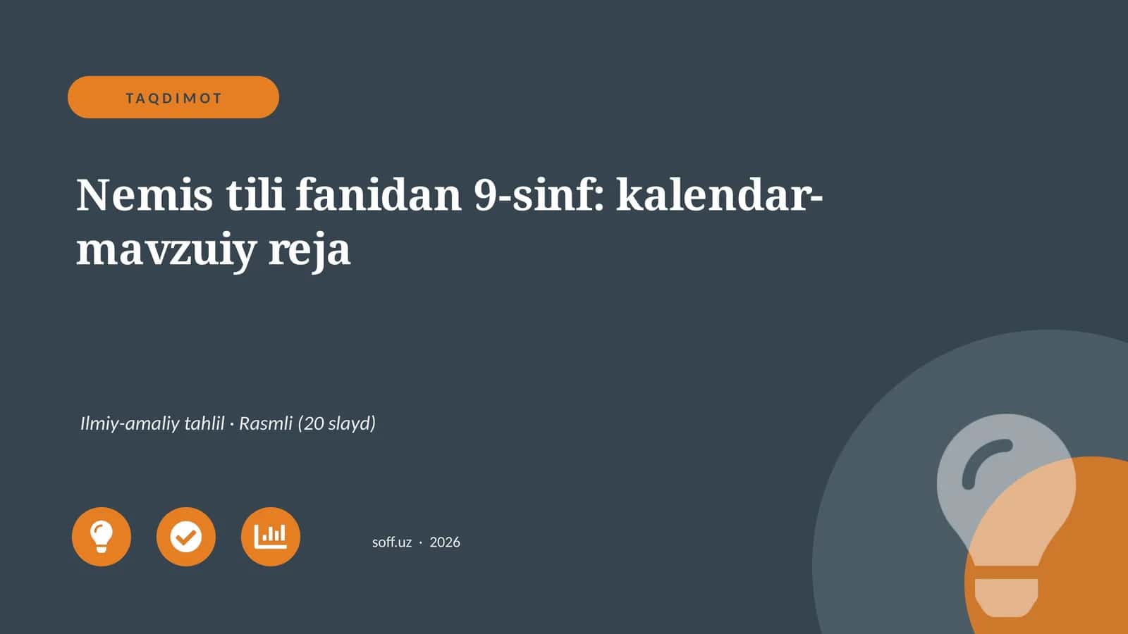 Nemis tili fanidan 9-sinf: kalendar-mavzuiy reja