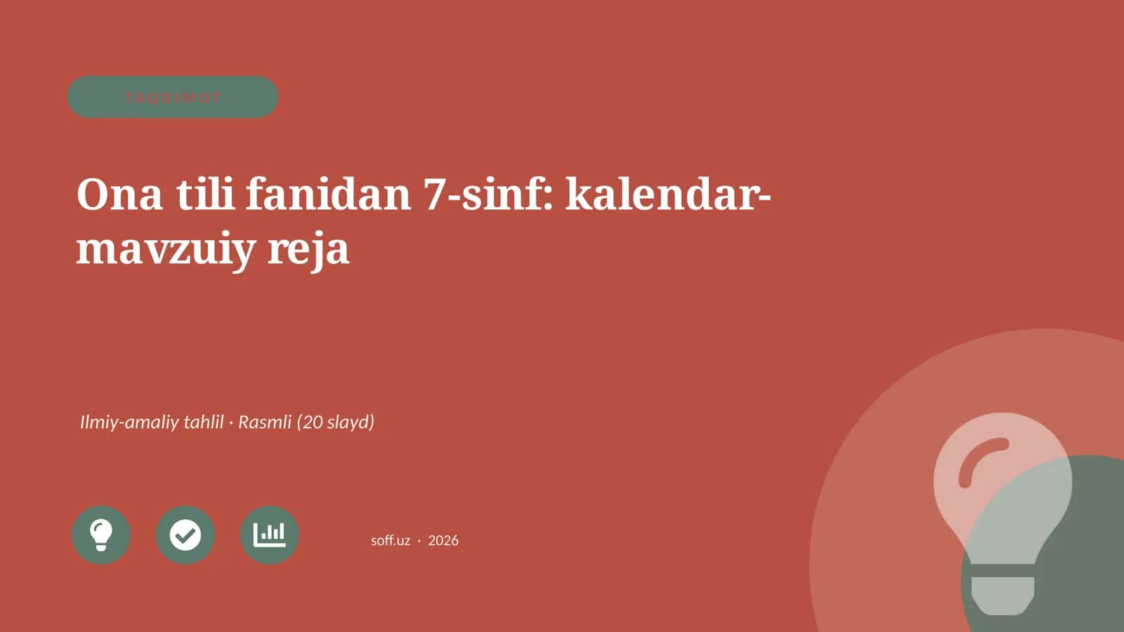Ona tili fanidan 7-sinf: kalendar-mavzuiy reja