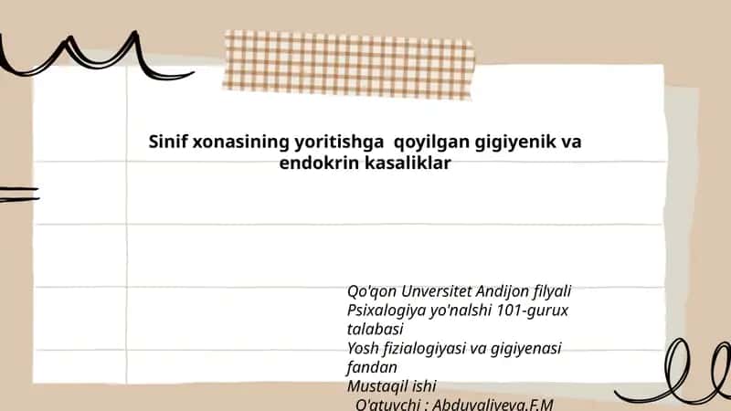 Sinif xonasining yoritishga qoyilgan gigiyenik va endokrin kasaliklar