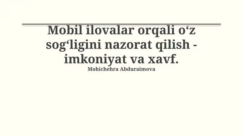 Mobil ilovalar orqali o‘z sog‘ligini nazorat qilish - imkoniyat va xavf
