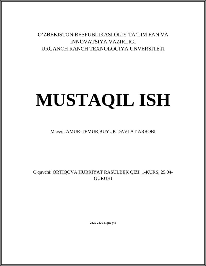 AMUR-TEMUR BUYUK DAVLAT ARBOBI
