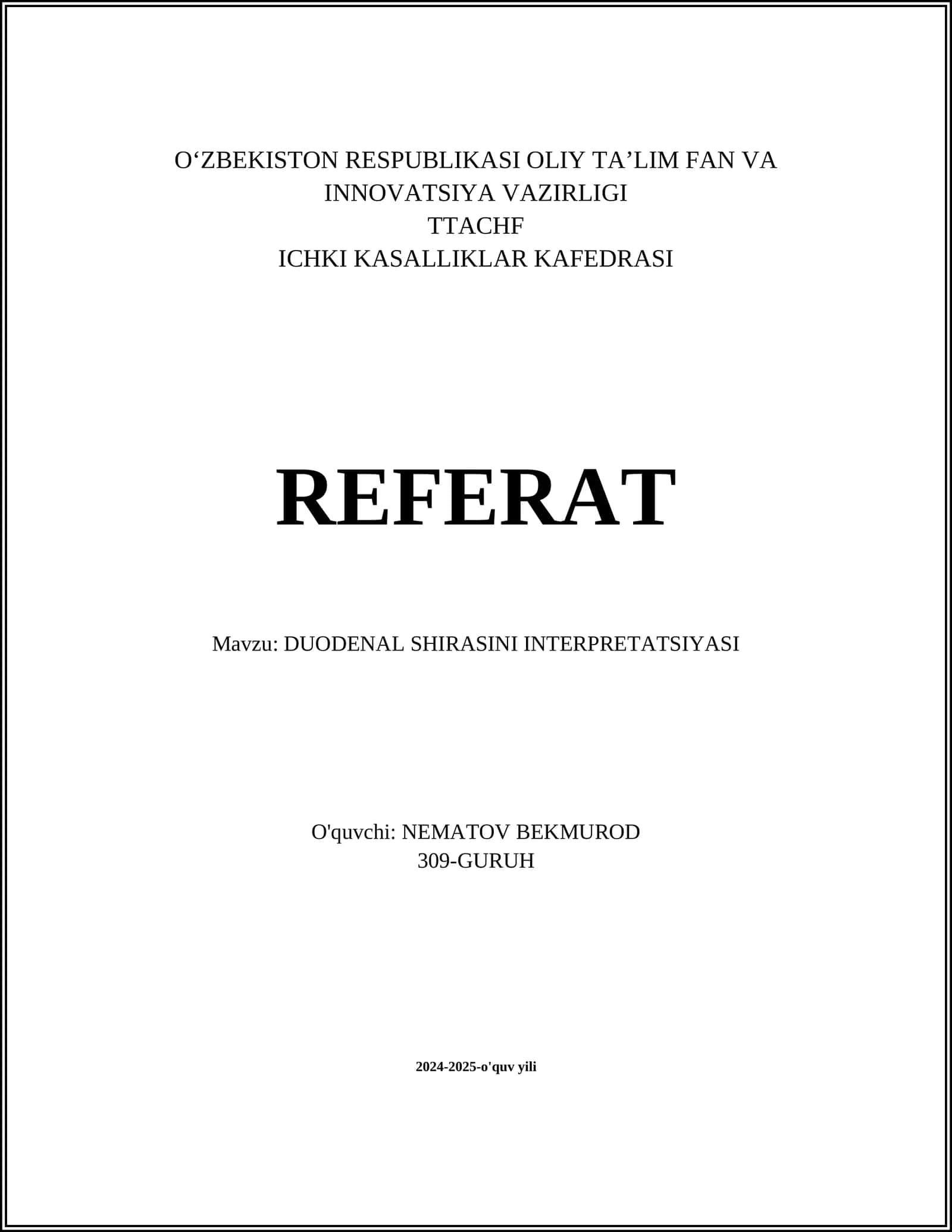 DUODENAL SHIRASINI INTERPRETATSIYASI