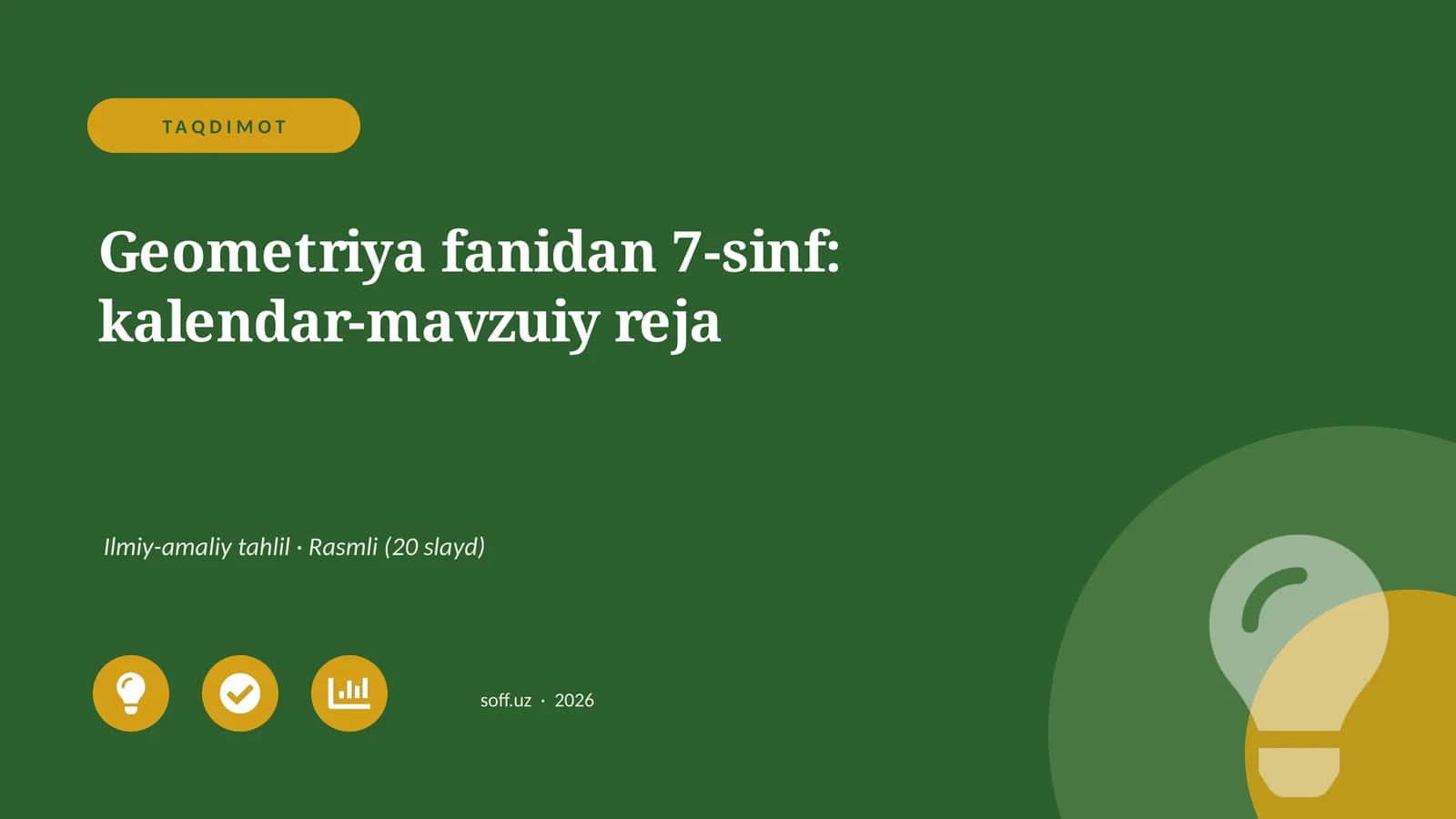 Geometriya fanidan 7-sinf: kalendar-mavzuiy reja