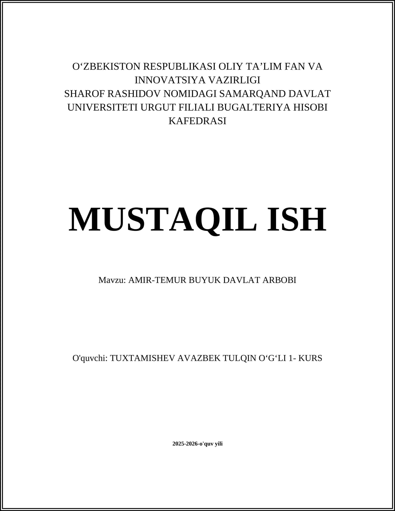 AMIR-TEMUR BUYUK DAVLAT ARBOBI