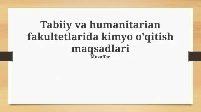 Kimyo o'qitish maqsadlari