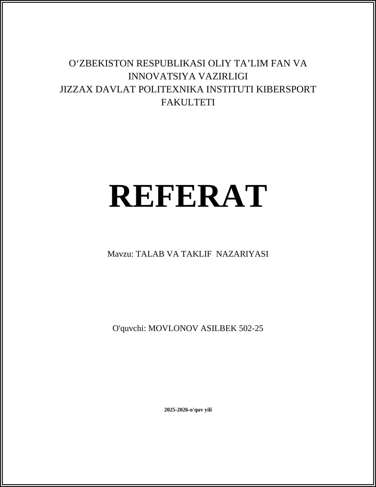 TALAB VA TAKLIF NAZARIYASI