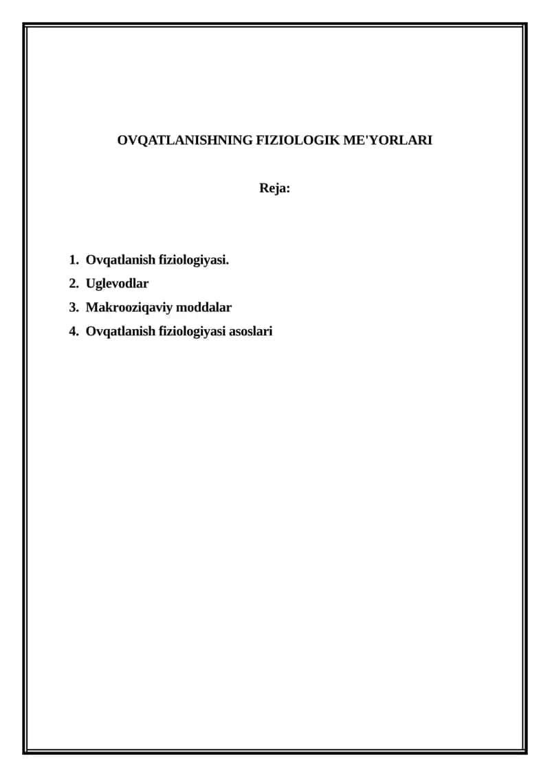 OVQATLANISHNING FIZIOLOGIK ME'YORLARI