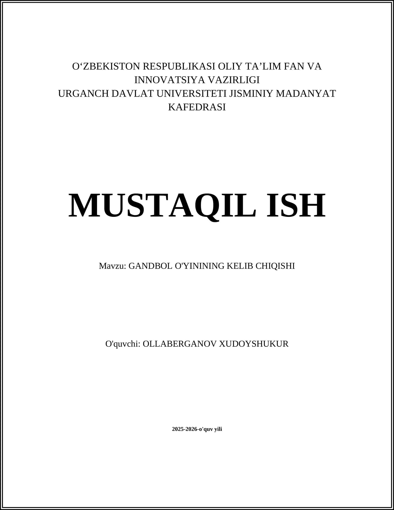 GANDBOL O'YININING KELIB CHIQISHI
