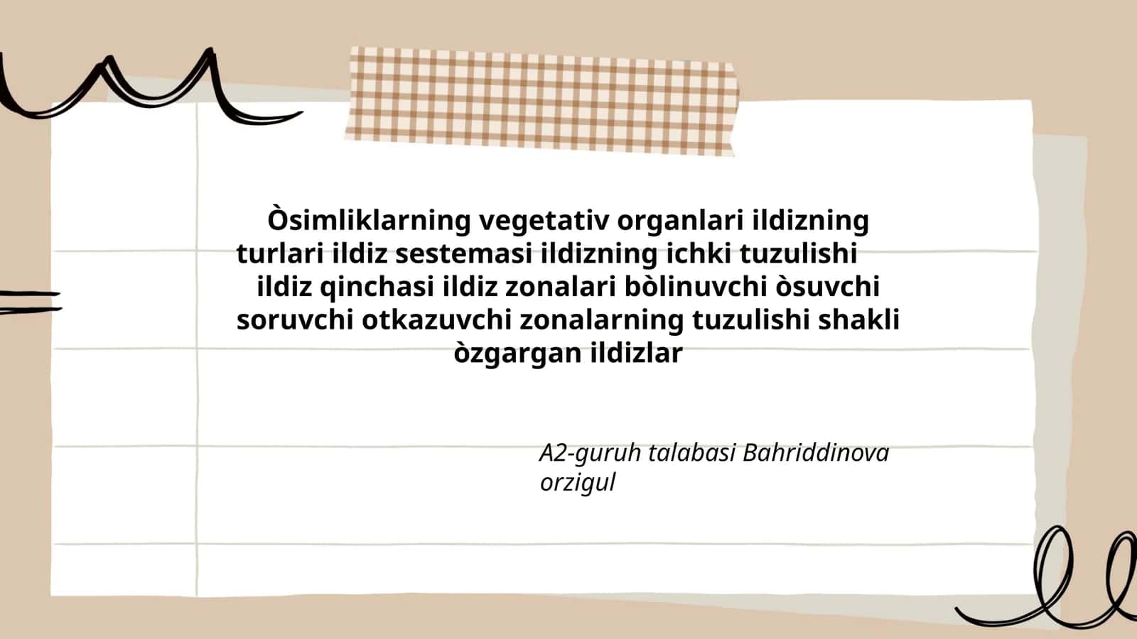 Òsimliklarning vegetativ organlari