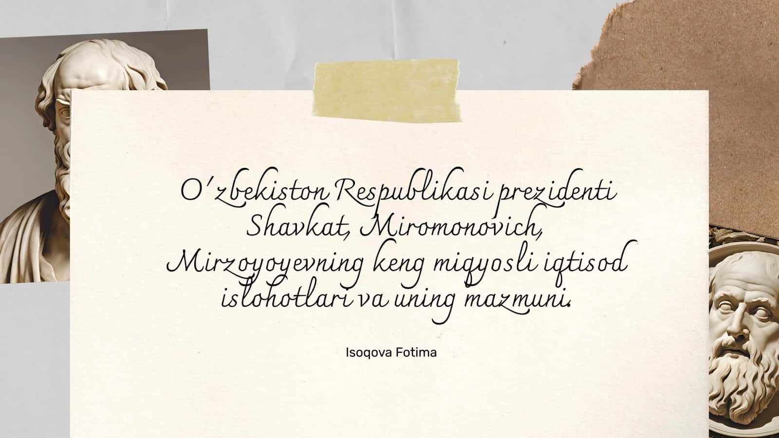 O'zbekiston Respublikasi prezidenti Shavkat Miromonovich Mirzoyoyevning keng miqyosli iqtisod islohotlari va uning mazmuni
