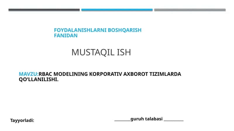 RBAC modelining korporativ axborot tizimlarda qo‘llanilishi