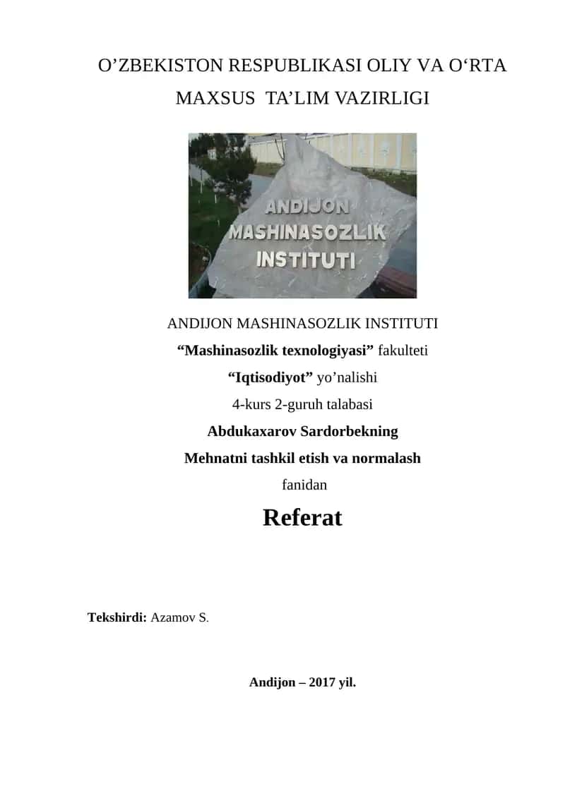 Mehnat faoliyatini tashkil etish