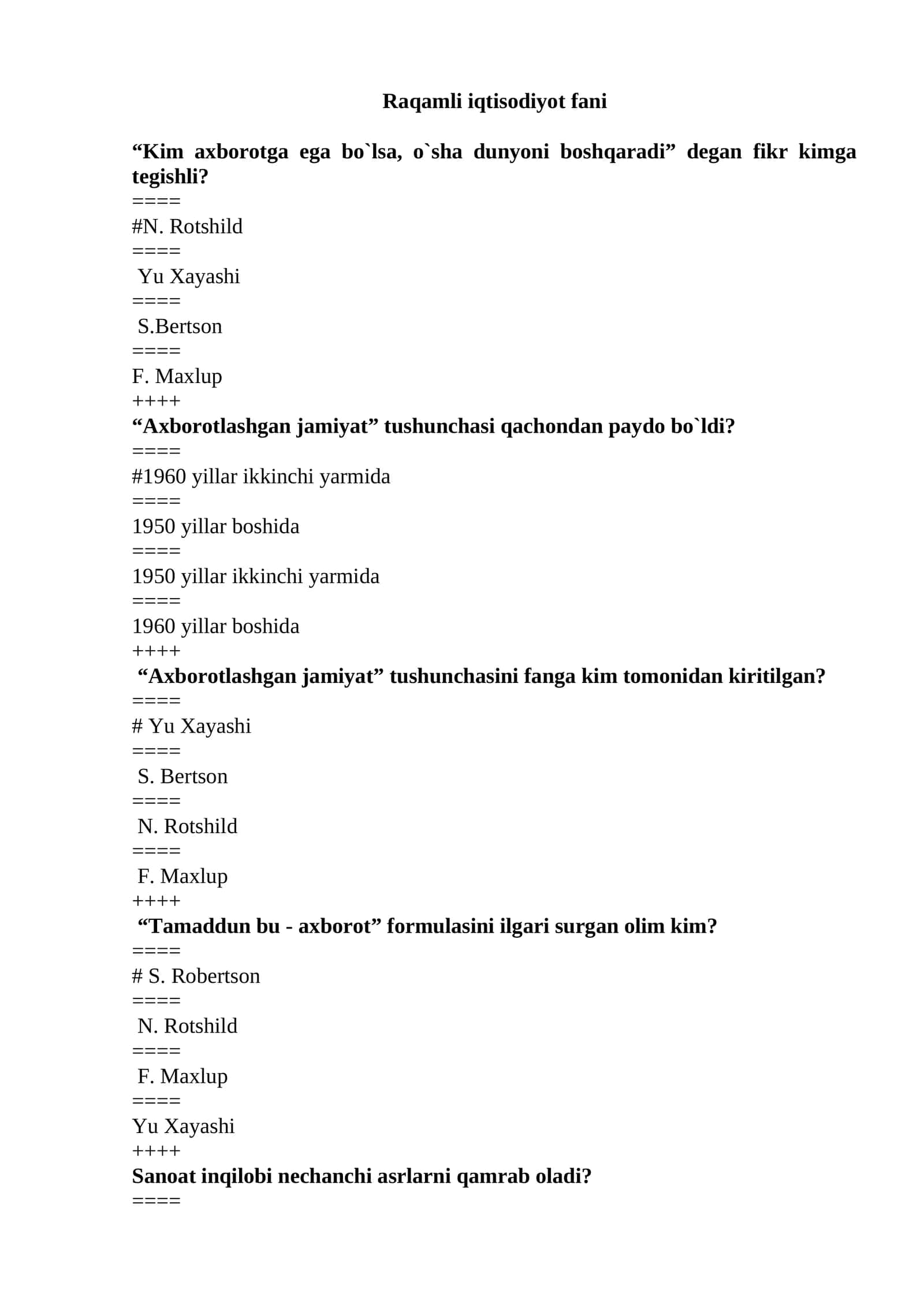 GOST IMTIHONI BOʻYICHA TEST SAVOLLARI VA JAVOBLARI
