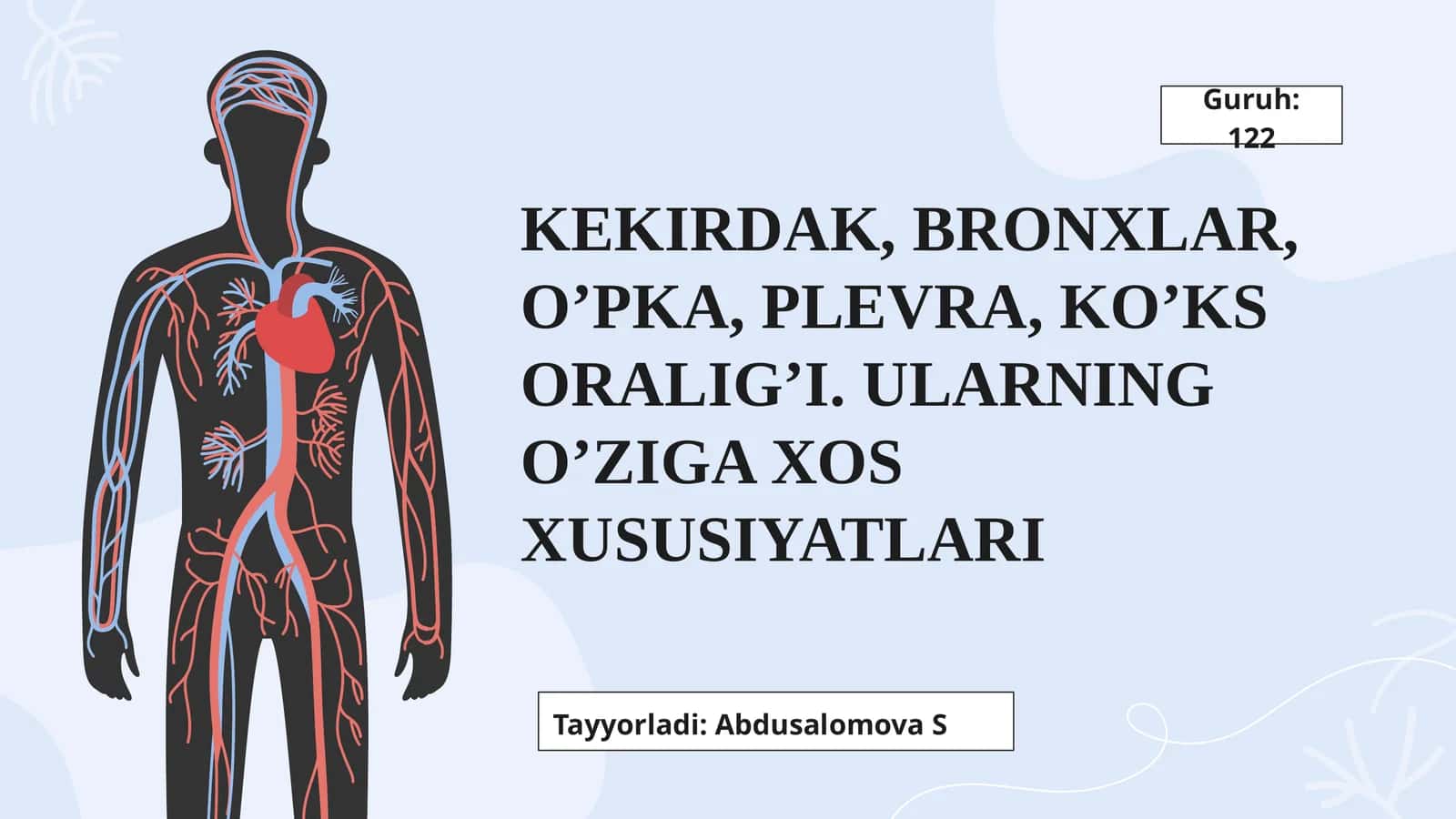 Kekirdak, Bronxlar, O’pka, Plevra, Ko’ks oralig’i