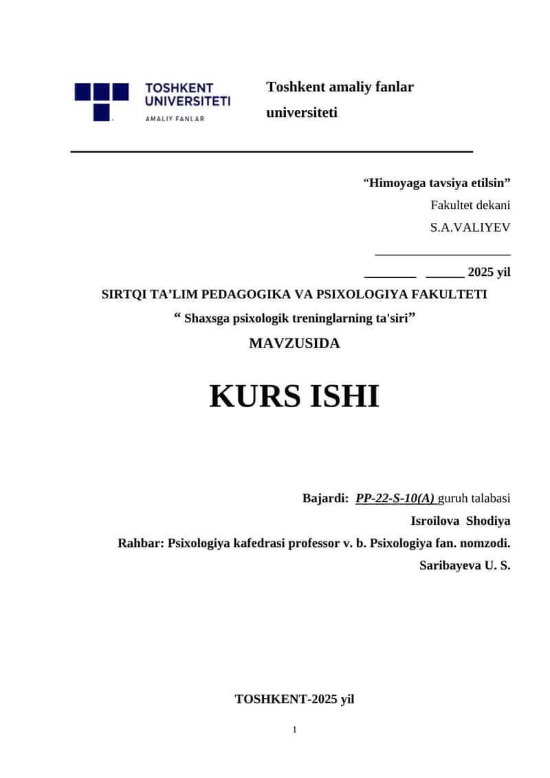 Shaxsga psixologik treninglarning ta'siri.