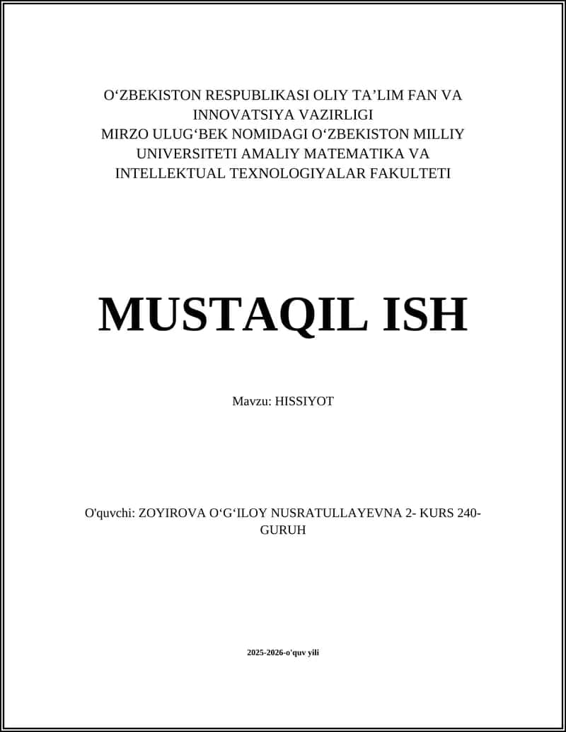 HISSIYOT O‘qitish